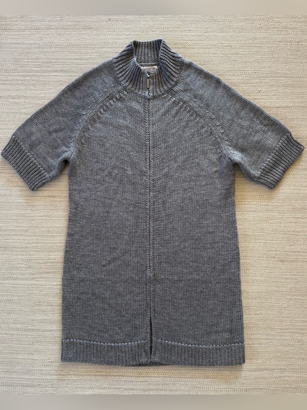 Coldwater Creek grey wool blend short sleeve zip up cardigan tunic women’s XS